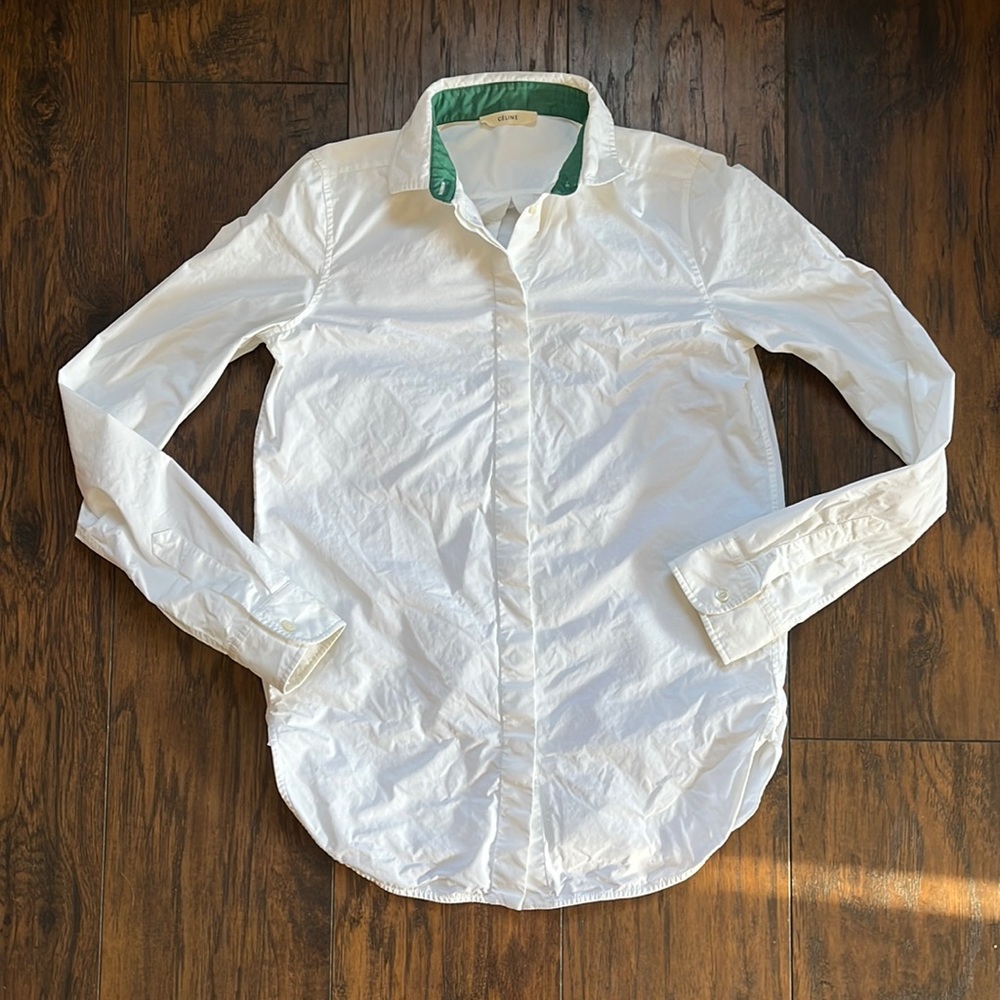Celine White Button Down Collared Top - image 1